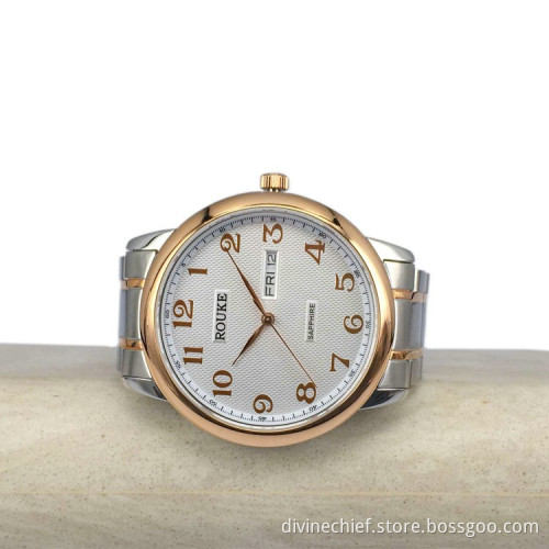 Customize All Stainless Steel Two-tones Men Watches High Quality Japan Date/Day Movement Wrist Watch